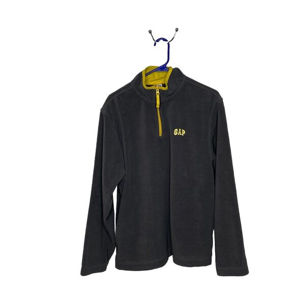 GAP Fleece Gray Grey Yellow Y2K Vintage Quarter-Zip Pull Over Jacket Mens Large - Picture 1 of 6